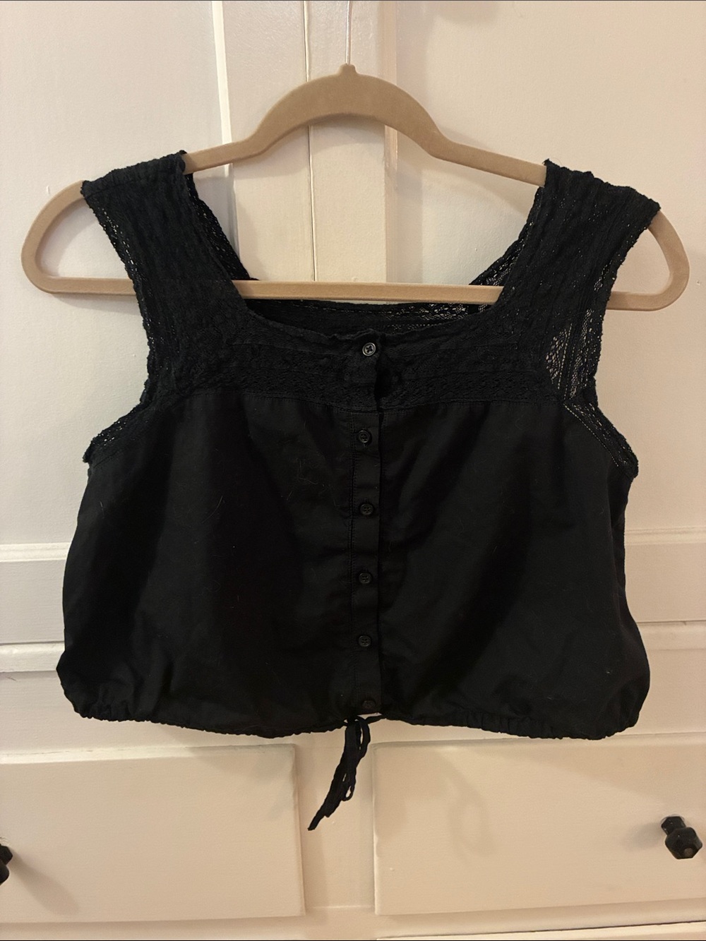 J. Crew Black Lace-Detail Button Front Cropped Tank